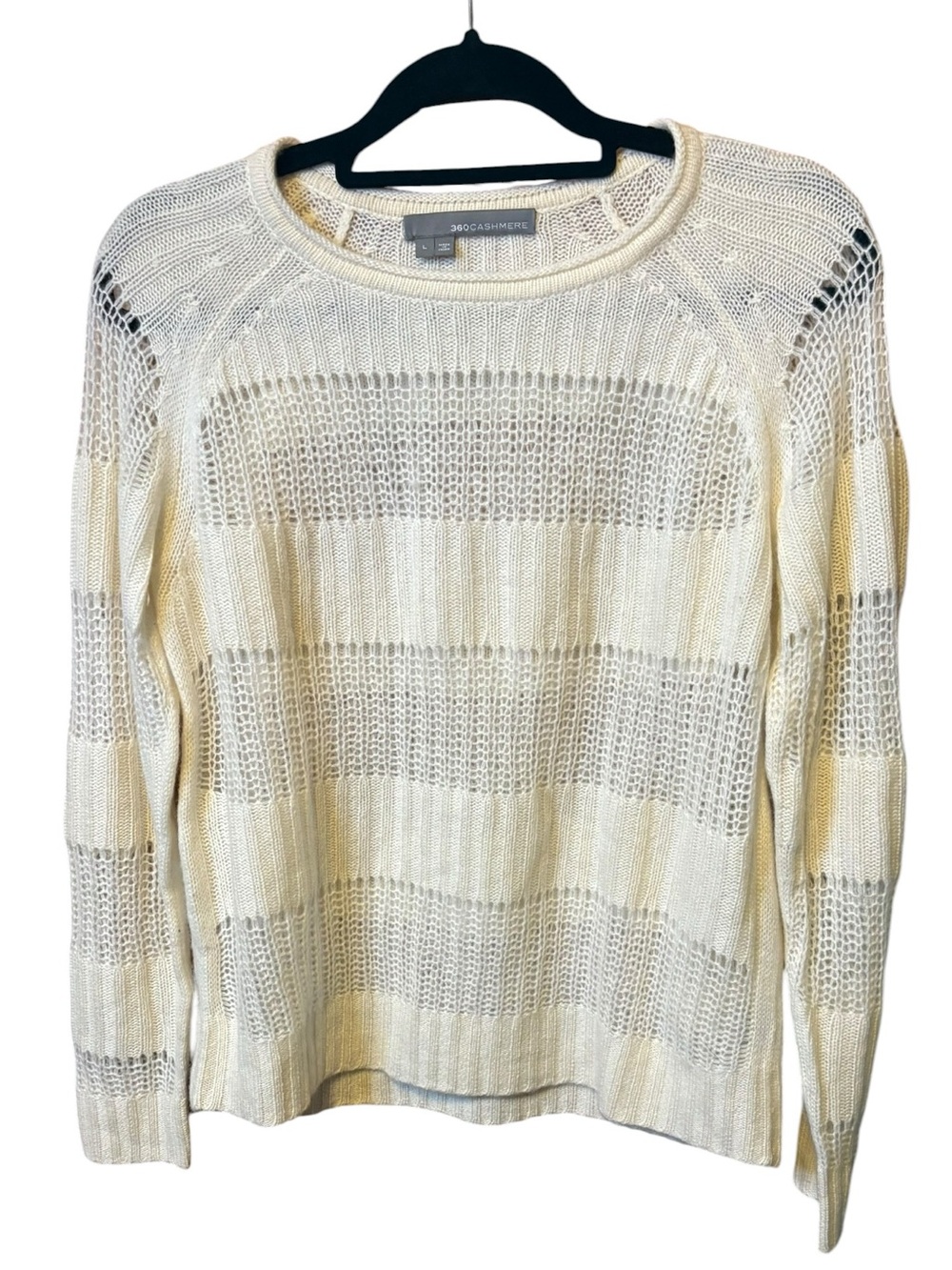 360 Cashmere Cream Open Knit Sweater Lightweight Coastal Preppy Size Large